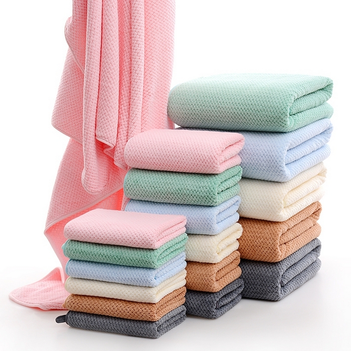 91家纺网 家纺一手货源 找家纺 （总）彩虹新款加厚加大珊瑚绒菠萝格方巾毛巾浴巾套装外贸跨境大浴巾吸水加厚大毛巾浴巾两件套