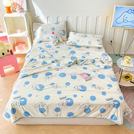 金爱家2025新款A类三丽鸥高品质可组合凉感丝乳胶席牛奶丝针织棉软糯夏被四件套 乳胶席-蓝蓝波点玉桂狗