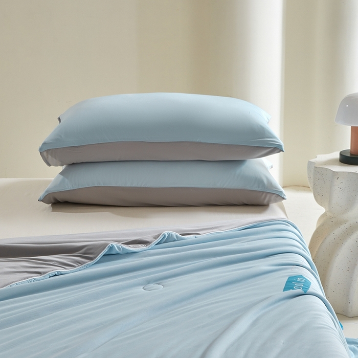 91家纺网 家纺一手货源 找家纺 金爱家2025新款A类高品质冰冰凉雪花冰感凉皮双面加倍透气孔氨纶凉感夏被 冰感凉皮-天蓝灰（加倍透气）