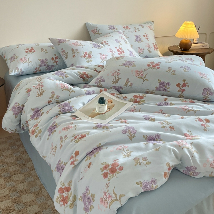 91家纺网 家纺一手货源 找家纺 诺梵家纺 2025新款有氧双层纱印花四件套 梅林春晓