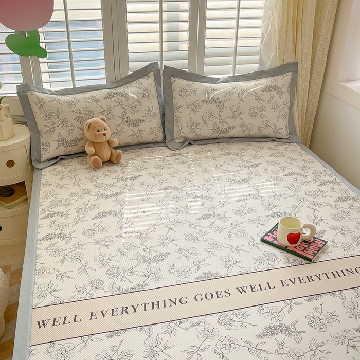 91家纺网 家纺一手货源 找家纺 星座家纺 2025新款大斜纹复合冰丝凉席-床席款 午后茶花