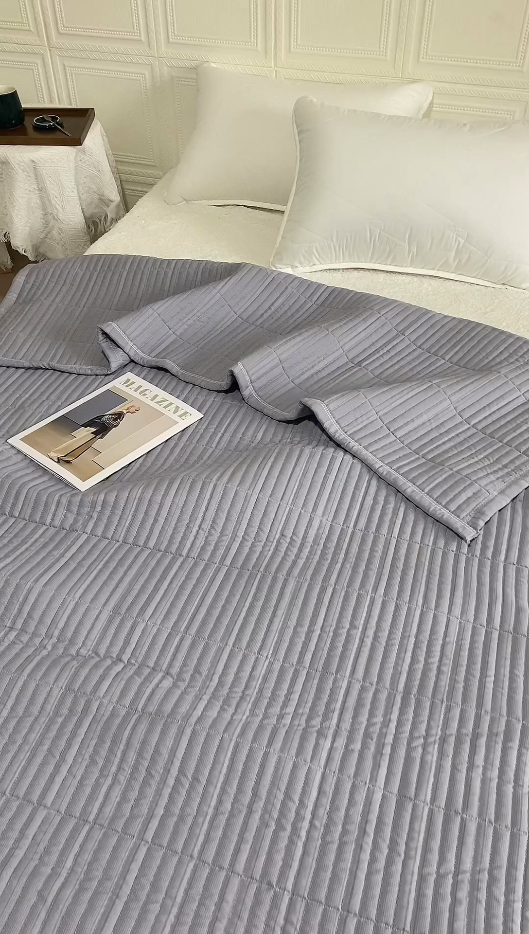 91家纺网 家纺一手货源 找家纺 卡奥家纺 2025新款有氧泡泡纱泡泡棉床盖夏被 灰色