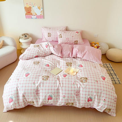 91家纺网 家纺一手货源 找家纺 典曼家纺 2025新款13372印花小清新四件套 粉色甜心