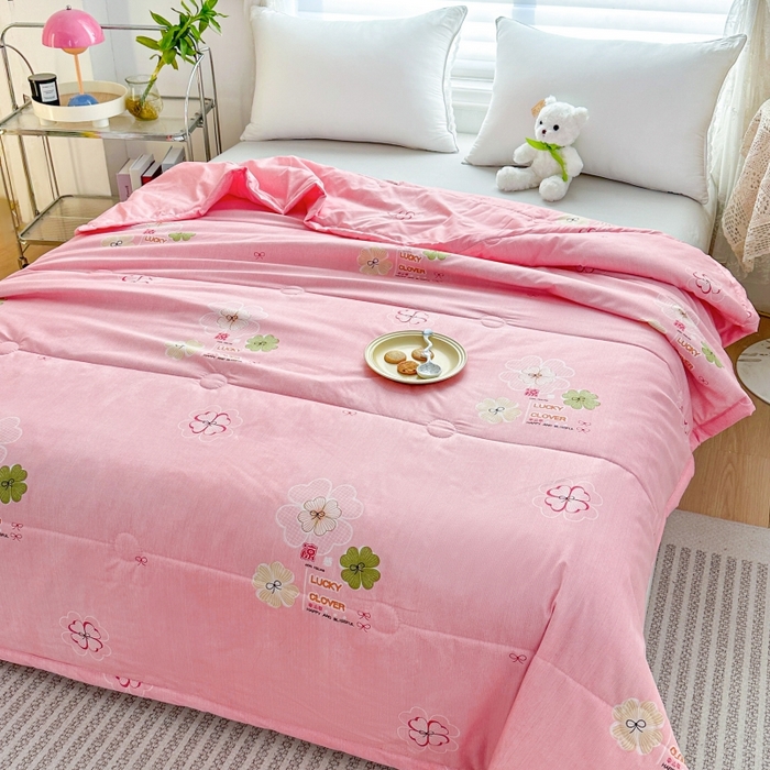 91家纺网 家纺一手货源 找家纺 好欣怡家纺 2026新款生态棉夏被礼品被空调被直播引流款夏凉被子 生态棉包边款-粉色