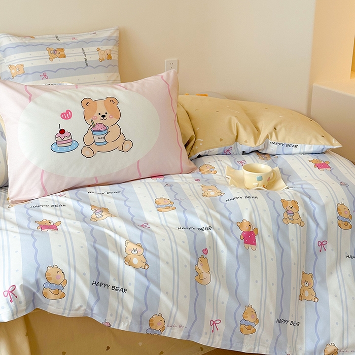 91家纺网 家纺一手货源 找家纺 典曼家纺 2025新款13372印花小清新四件套 冰淇淋小熊