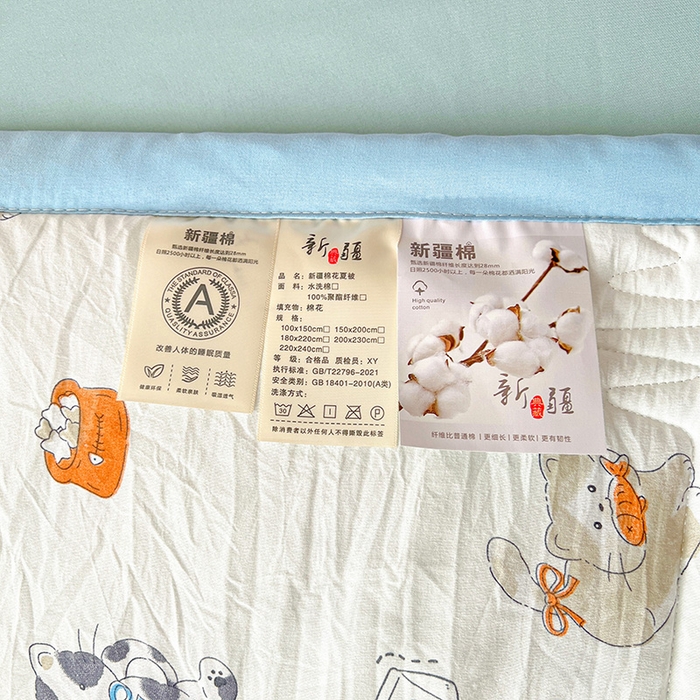 91家纺网 家纺一手货源 找家纺 2025新款A类印花手包边凌香新疆棉花夏被 凌香许愿猫
