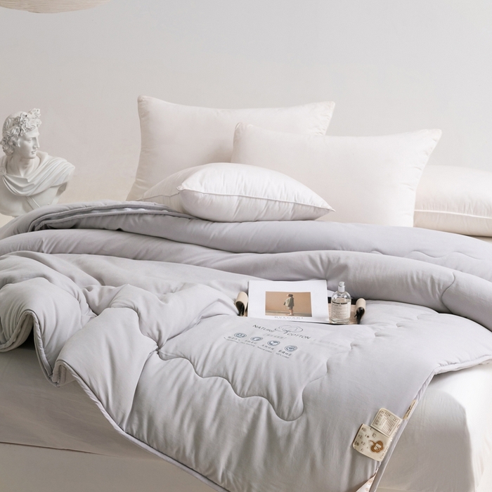 91家纺网 家纺一手货源 找家纺 易睡 2025新款A类水洗棉新疆棉花被子母被 灰色