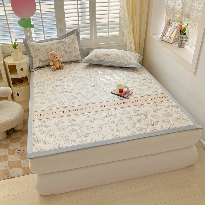 91家纺网 家纺一手货源 找家纺 星座家纺 2025新款大斜纹复合冰丝凉席-床席款 午后茶花