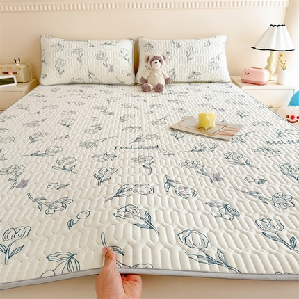 雯豆2025夏季新品0.4乳胶凉席平铺款三件套凉感丝小清新印花席梦思床罩 乳胶凉席-摇曳花开