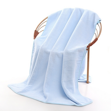 彩虹新款加厚加大珊瑚绒菠萝格方巾毛巾浴巾套装外贸跨境大浴巾吸水加厚大毛巾浴巾两件套 菠萝格浴巾蓝色