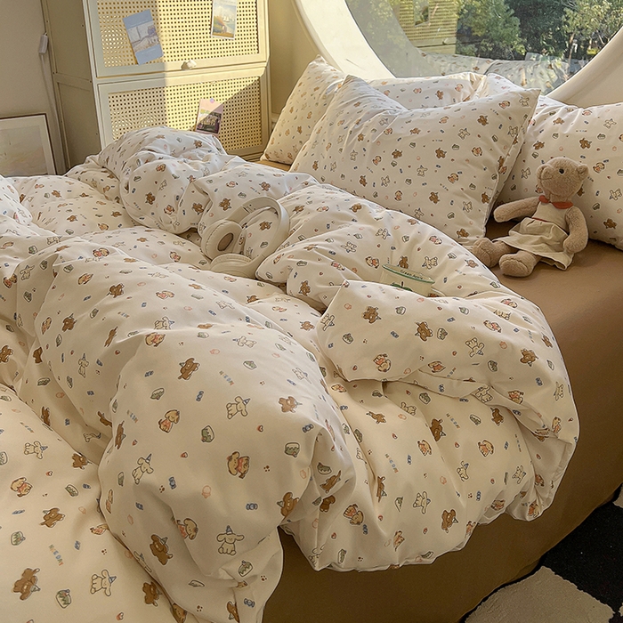 91家纺网 家纺一手货源 找家纺 花漾家居 2025新款针织双层纱被套枕套四件套 多米