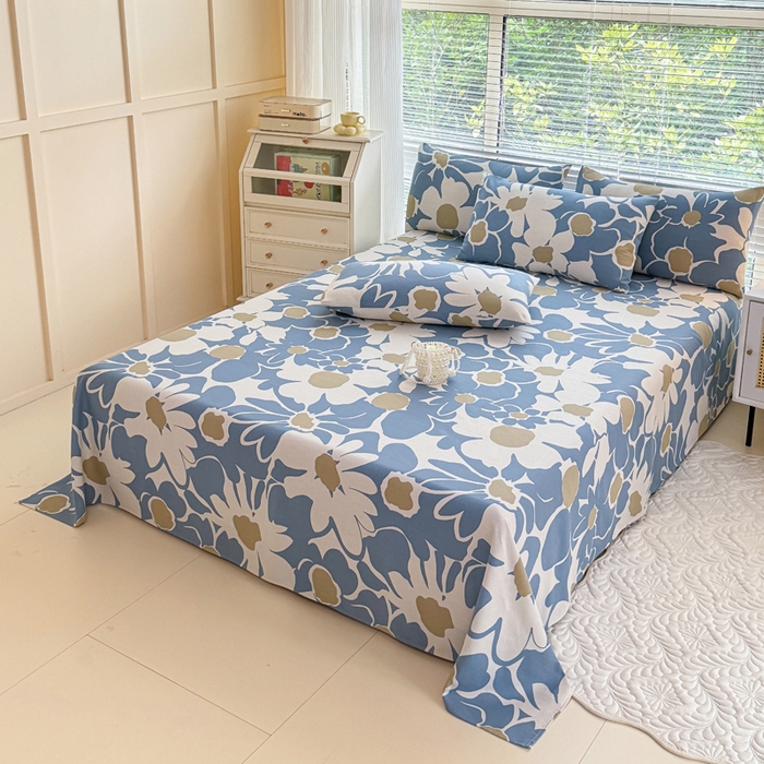 91家纺网 家纺一手货源 找家纺 仟网汇 2025新款老粗布床单粗布凉席老粗布单床单枕套单品 蓝色花海