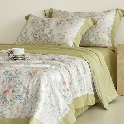 91家纺网 家纺一手货源 找家纺 （总）梦幻之城 2025新款水洗真丝数码印花拼角款夏被四件套