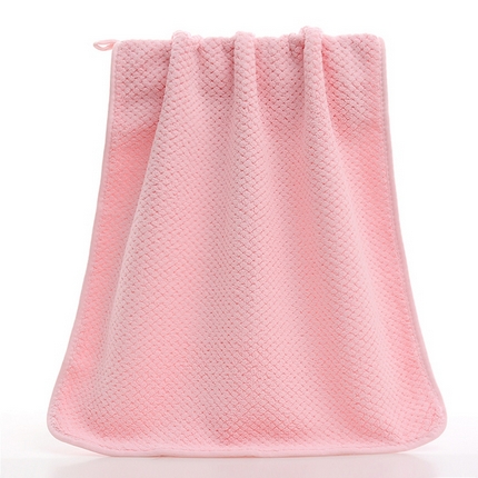 彩虹新款加厚加大珊瑚绒菠萝格方巾毛巾浴巾套装外贸跨境大浴巾吸水加厚大毛巾浴巾两件套 菠萝格毛巾粉色