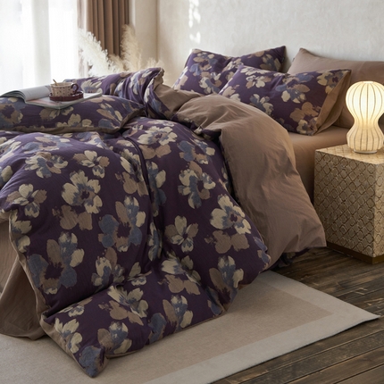 宜代光年 2025新款全棉彩色色织大提花纱布四件套 南湘-咖