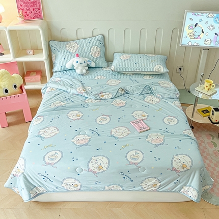 金爱家2025新款A类三丽鸥高品质可组合凉感丝乳胶席牛奶丝针织棉软糯夏被四件套 乳胶席-蓝甜玉桂狗