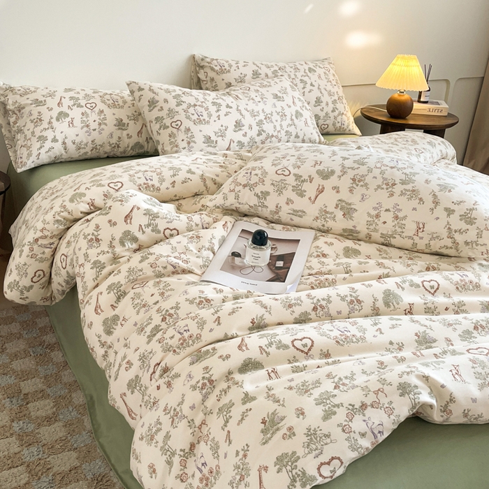 91家纺网 家纺一手货源 找家纺 诺梵家纺 2025新款有氧双层纱印花四件套 丛林絮语