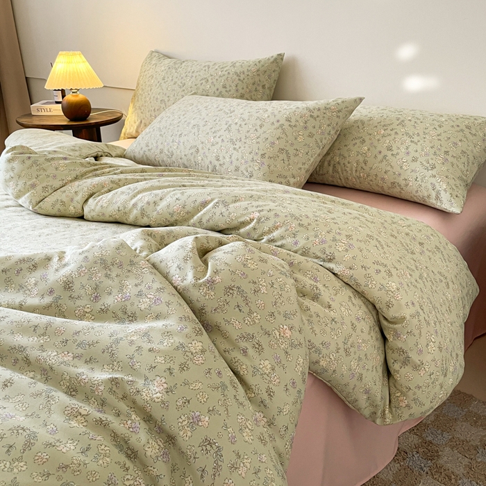 91家纺网 家纺一手货源 找家纺 诺梵家纺 2025新款有氧双层纱印花四件套 花夕子