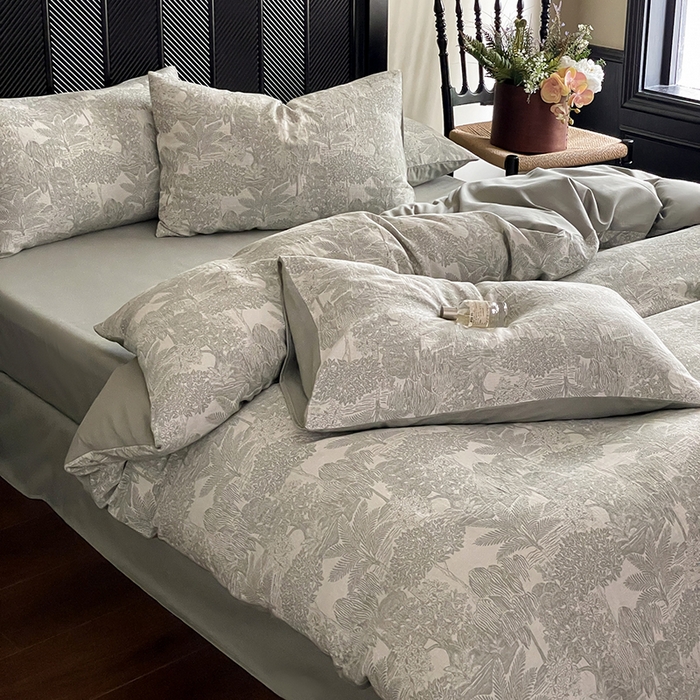 91家纺网 家纺一手货源 找家纺 宜代光年 2025新款全棉色织水洗棉大提花四件套（第一批） 红木林 森林绿