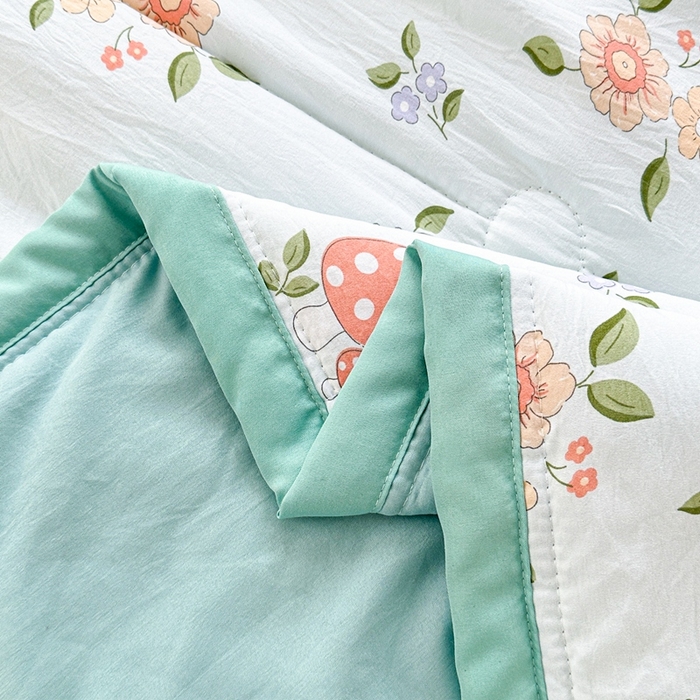 91家纺网 家纺一手货源 找家纺 好欣怡家纺 2026新款水洗棉夏被空调被被子被芯印花小清新夏凉被直播热款 水洗棉包边款-小蘑菇