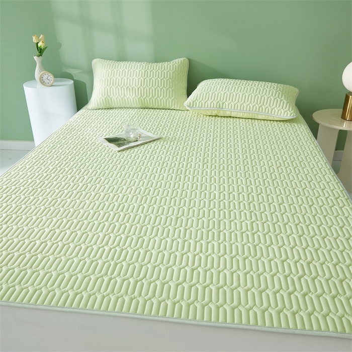 91家纺网 家纺一手货源 找家纺 雯豆2025夏季新品0.4乳胶凉席平铺款三件套凉感丝席梦思床罩 乳胶凉席-丁香绿