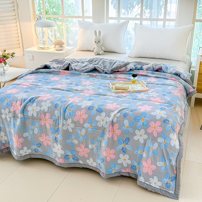 91家纺网 家纺一手货源 找家纺 好欣怡家纺 2026新款水洗棉夏被空调被被子被芯印花小清新夏凉被直播热款 水洗棉包边款-夏日浪漫