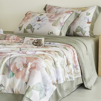 （总）梦幻之城 2025新款水洗真丝数码印花拼角款夏被四件套