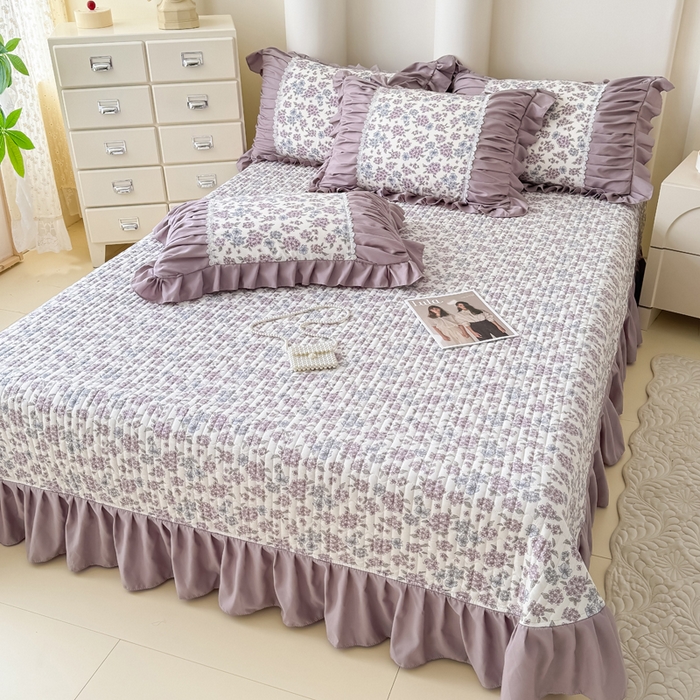 91家纺网 家纺一手货源 找家纺 ME/ERA HOME寐时代 2025新款针织双层纱韩版四件套 紫郁