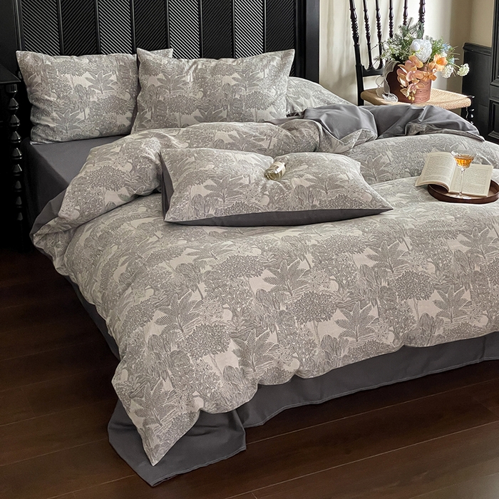 91家纺网 家纺一手货源 找家纺 宜代光年 2025新款全棉色织水洗棉大提花四件套（第一批） 红木林 深灰