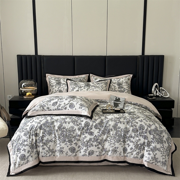 91家纺网 家纺一手货源 找家纺 一左一右2025春夏新款轻奢美式复古花卉数码印花双拼磨毛水洗棉四件套维也纳 维也纳-粉