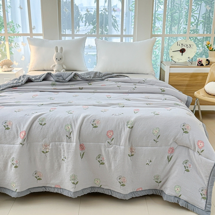 91家纺网 家纺一手货源 找家纺 好欣怡家纺 2026新款水洗棉夏被空调被被子被芯印花小清新夏凉被直播热款 水洗棉包边款-小碎花