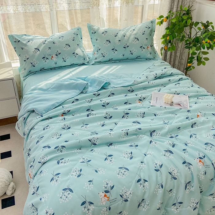 91家纺网 家纺一手货源 找家纺 鑫贝阳 2025新款亲肤水洗棉小花边印花夏被 绚熊