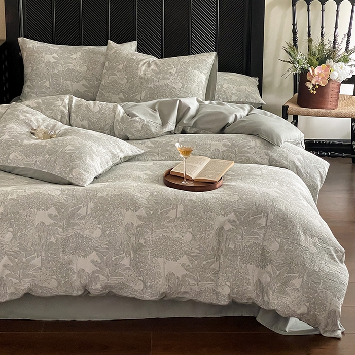 91家纺网 家纺一手货源 找家纺 宜代光年 2025新款全棉色织水洗棉大提花四件套（第一批） 红木林 森林绿