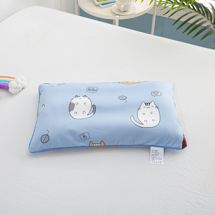 91家纺网 家纺一手货源 找家纺 萌番宝 A类新款60支长绒棉纯棉儿童枕套枕头 猫肚蓝