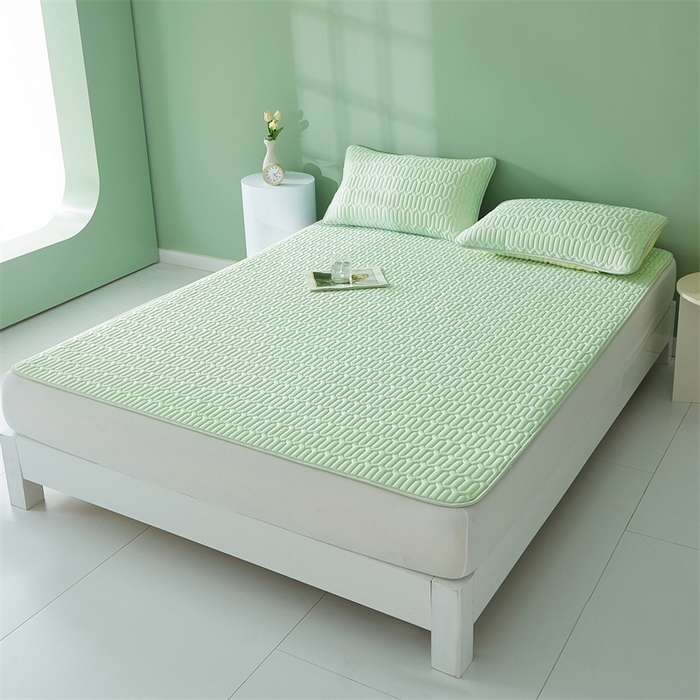 91家纺网 家纺一手货源 找家纺 雯豆2025夏季新品0.4乳胶凉席平铺款三件套凉感丝席梦思床罩 乳胶凉席-青柠绿