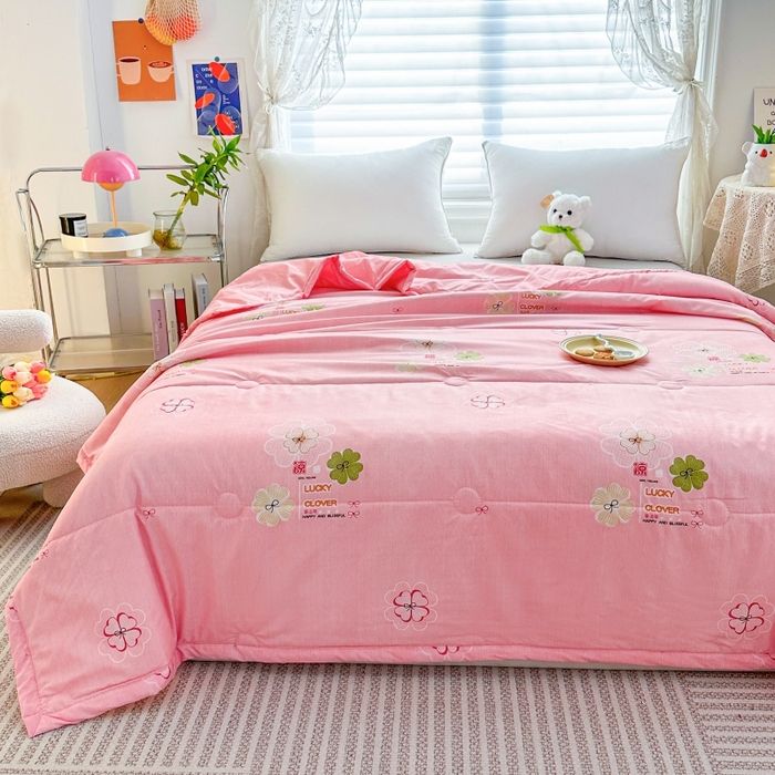 91家纺网 家纺一手货源 找家纺 好欣怡家纺 2026新款生态棉夏被礼品被空调被直播引流款夏凉被子 生态棉包边款-粉色