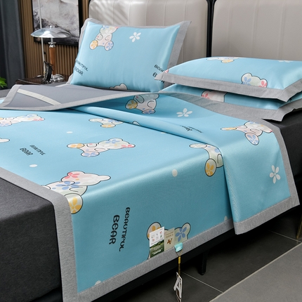 2025新款加厚款-碳光凉感印花冰丝席系列 花纹小熊