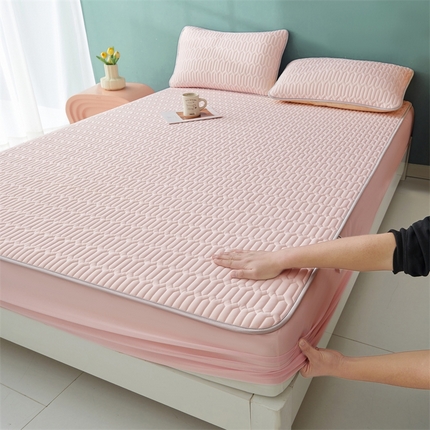 雯豆2025夏季新品0.4乳胶凉席床笠款三件套凉感丝纯色席梦思床罩 纯色乳胶床笠-淡雅粉