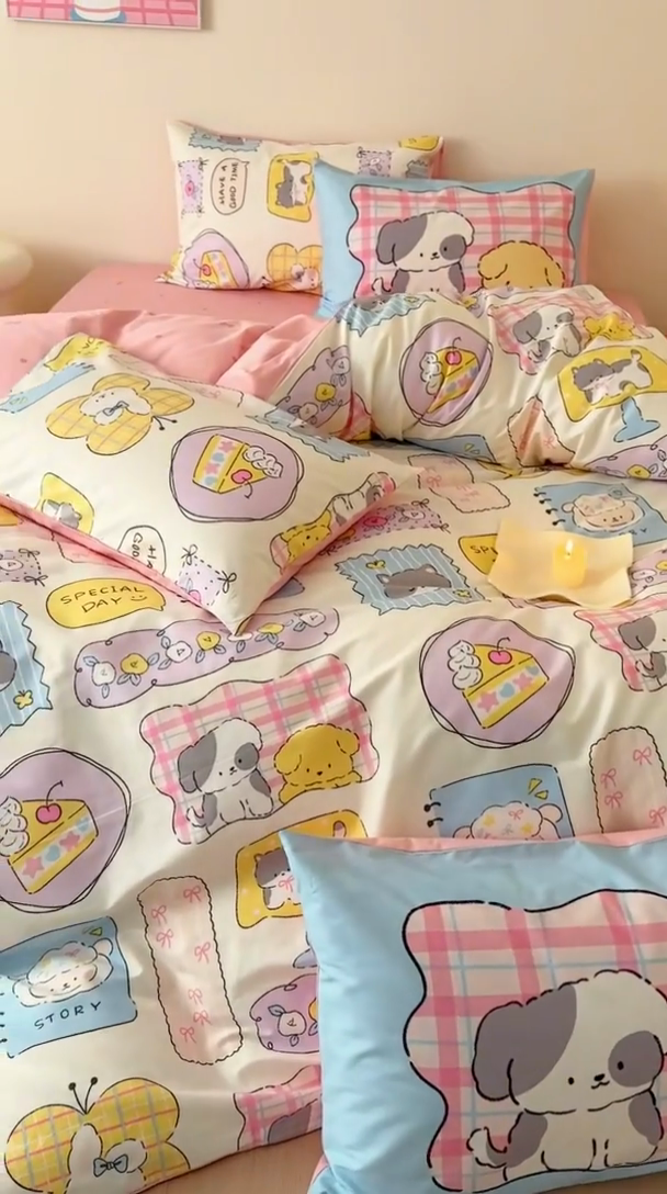 91家纺网 家纺一手货源 找家纺 典曼家纺 2025新款13372印花小清新四件套 动物城