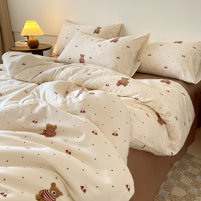 91家纺网 家纺一手货源 找家纺 诺梵家纺 2025新款有氧双层纱印花四件套 叮当熊