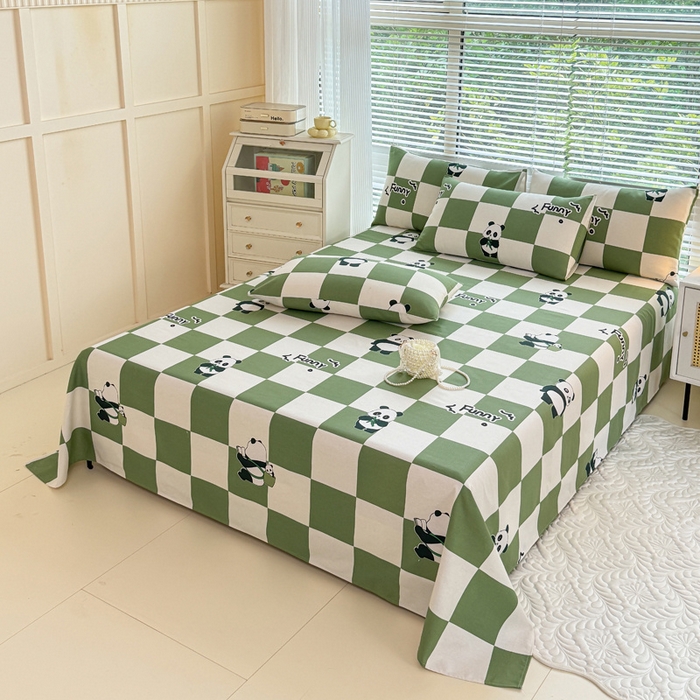 91家纺网 家纺一手货源 找家纺 仟网汇 2025新款老粗布床单粗布凉席老粗布单床单枕套单品 熊猫格