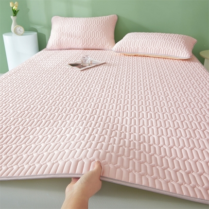 雯豆2025夏季新品0.4乳胶凉席平铺款三件套凉感丝席梦思床罩 乳胶凉席-淡雅粉