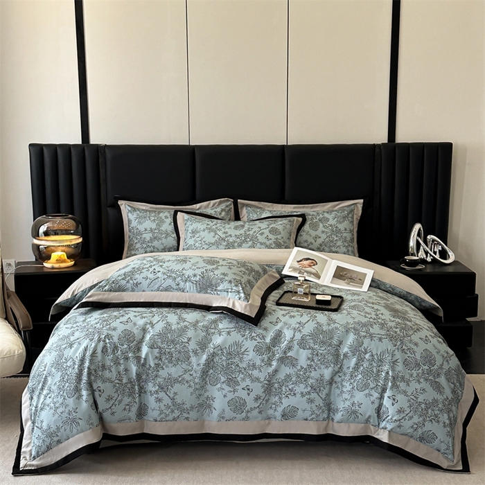 91家纺网 家纺一手货源 找家纺 （总）一左一右2025春夏新款轻奢美式复古花卉数码印花双拼磨毛水洗棉四件套维也纳