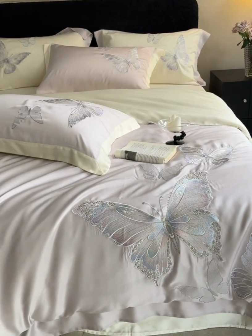 91家纺网 家纺一手货源 找家纺 简纯主义 2025新款60S奥地利进口兰精天丝四件套-彩蝶幻舞 彩蝶-紫