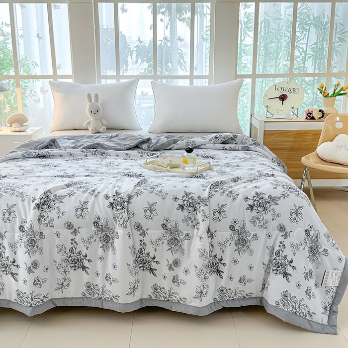 91家纺网 家纺一手货源 找家纺 好欣怡家纺 2026新款水洗棉夏被空调被被子被芯印花小清新夏凉被直播热款 水洗棉包边款-复古花园