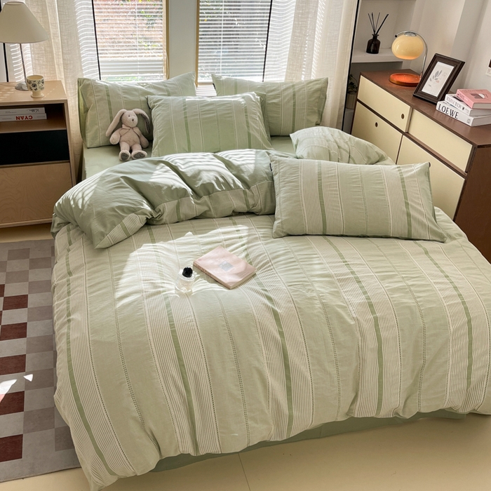 91家纺网 家纺一手货源 找家纺 宜代光年 2025新款全棉纯棉色织提花瑞拉系列四件套 瑞拉-绿