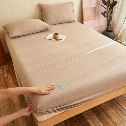 寐绸家纺 2025新款双层纱人字斜提花单床笠 人字斜床笠-浅驼