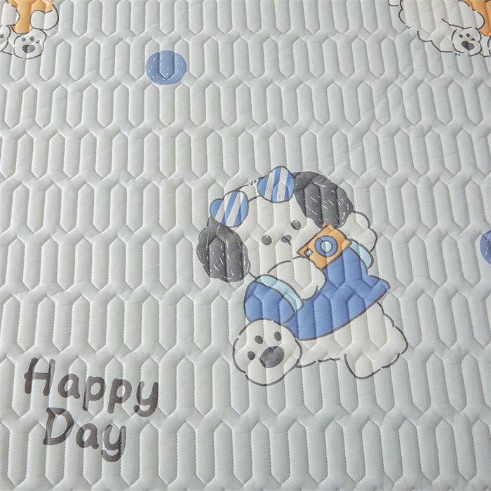 91家纺网 家纺一手货源 找家纺 雯豆2025夏季新品0.4乳胶凉席床笠款三件套凉感丝印花纯色床罩 乳胶床笠-小狗蒙迪1