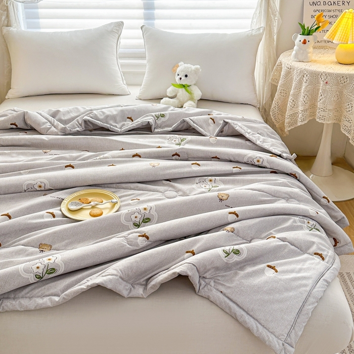 91家纺网 家纺一手货源 找家纺 好欣怡家纺 2026新款生态棉夏被礼品被空调被直播引流款夏凉被子 生态棉包边款-灰色