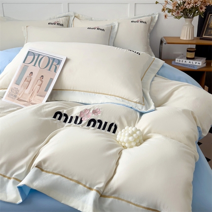 91家纺网 家纺一手货源 找家纺 （总）灰鲸 2025新款轻奢miumin四叶草刺绣水洗棉系列套件